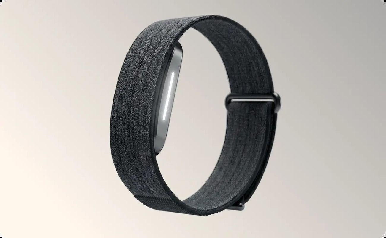 Premium angled studio shot of the Hume Band 2.0 health monitor